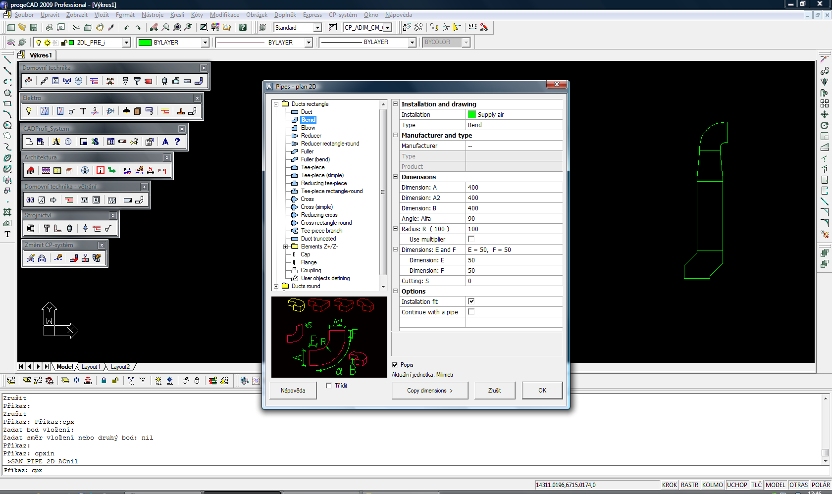 CADprofi HVAC - nadstavba pro progeCAD a AutoCAD. screenshot